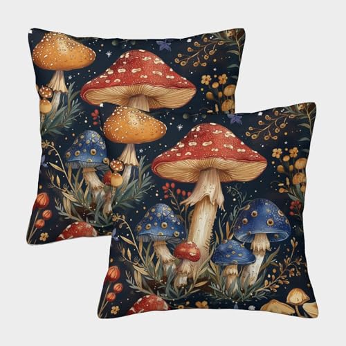XIAOCHENG Pilze Kissenbezüge 2er Set Kissenhülle Zierkissen für Sofa Stuhl Bett Garten 45x45cm von XIAOCHENG