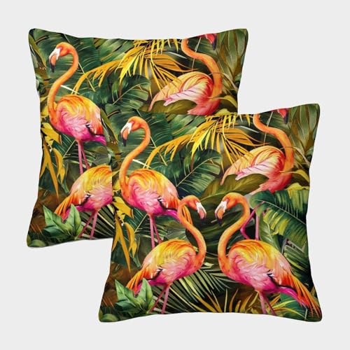 XIAOCHENG Rosa Flamingos 2er Set Kissenbezüge Mit Reißverschluss Anime-Stil - DekoRatteive Kopfkissenbezüge Für Sofa, Schlafzimmer, Auto - Geeignet Für Allergiker 50x50cm von XIAOCHENG