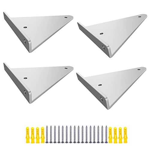 4 Stück Schwimmende Regalhalterungen Strapazierfähige Metallhalterung Dreieck Wandkonsole Unsichtbare Regalträger mit Schrauben, 4 Farben (Length 80mm,Silver) von XIAODANKE