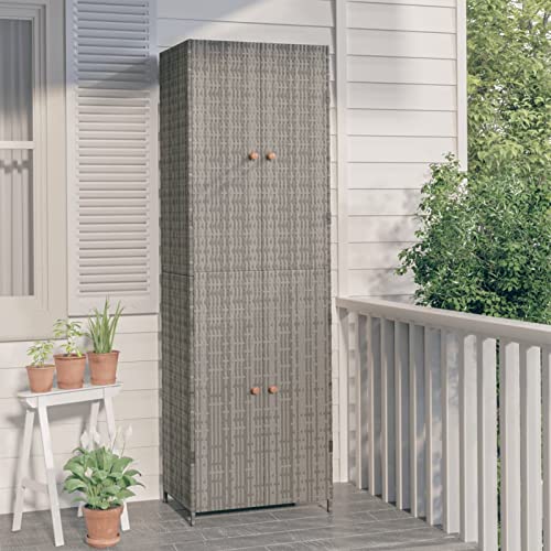 XIAOGUANG Gartenschrank, Pflanztisch, Grilltisch, Außen Schrank, Outdoor Schrank, Balkonschrank, Vorratsschrank, Terrassenschrank, Grau 59x40x180 cm Poly Rattan von XIAOGUANG