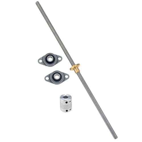XIAOGYYE 3D Printer Cnc T8 Screw 8Mm Length 100-800Mm + Brass Copper Nut + Kfl08 Beabracket + Flexible Coupling 8X8 Silver/450Mm/Pitch 2Mm 8Mm von XIAOGYYE