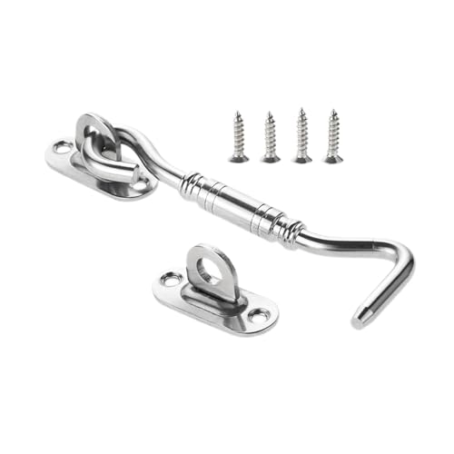 XIAOGYYE Window Catch Hook Stainless Steel Door Lock Sliding Buckle Cabin Hook Eye Latch With Screw Silver/Black Window Latch 1Pc/110Mm Sier von XIAOGYYE