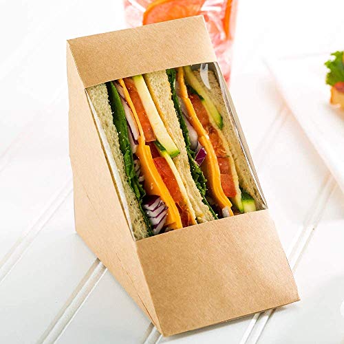 50 Stück Sandwichkeil-Box, Kraftpapier, Sandwich-Boxen – Dreieckige Sandwich-Box mit Fenster, dreieckige Backverpackung, Sandwich-Verpackungsbox (12 x 6,5 cm) von XIAOHONG