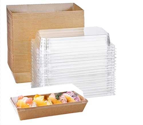 50-teiliges Set mit Kuchen-Boxen, Hot Dog, Sandwich, transparenter Deckel, Kunststoffbehälter, Schweizer Rollbehälter, Muffin, Käse, Gebäck, Dessert, Sushi, Obst, Kraftpapier, 19.1 x 8.4 x 6.1 cm von XIAOHONG