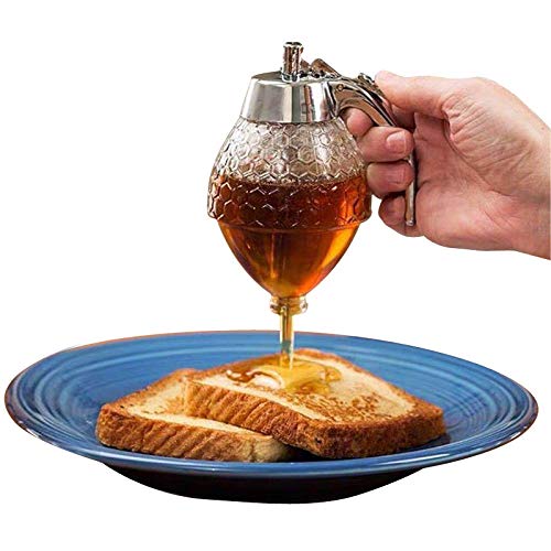 Honigspender Honigglas Honigbehälter, tropffreier Sirup und Zuckerdose, Behälter für Honigsirup, Spender mit Ständer, schöner Honigkamm-Form, 227 ml von XIAOHONG