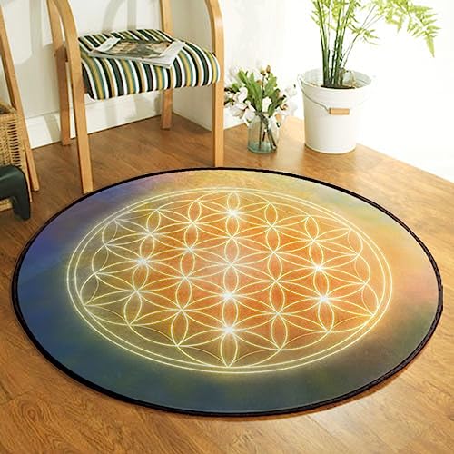 XIAOHUKK Farbverlauf Gold 3D-Druck runder Teppich 60 cm(24 inch) Modern Rutschfester Tisch & Stühle Bodenmatte Nachttisch Teppich von XIAOHUKK