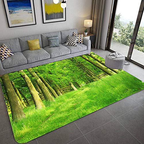 XIAOHUKK Frisches grünes Gras Baumansicht Naturlandschaft 3D Teppich für Schlafzimmer Wohnzimmer Spielzimmer Teppich Stuhl Matte Teppichboden Flanell Teppich von XIAOHUKK