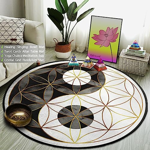 XIAOHUKK Yin Yang Tai Chi Blume des Lebens Runde 3D-Teppich Kinder Krabbelspiel Teppich Familie Wohnzimmer Bodenmatte Schlafzimmer Teppich Dekoration von XIAOHUKK