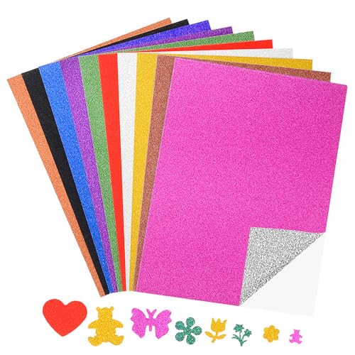 10 Blatt Glitzerpapier Selbstklebend,10 Farben 80 g/m²-A4 Größe Bunt Klebefolie für DIY Handwerk Grußkarten Beschilderung Scrapbooking und Weihnachten Basteln Dekoration Usw (21 x 29.7 cm) von XIAOJING0