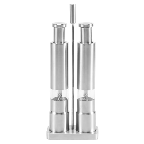 XIAOJUN Set mit 2 Schleifmaschinen und Pfeffermühlen-Set aus Edelstahl mit manueller Taste und im Glas aus Edelstahl (Sliver) von XIAOJUN