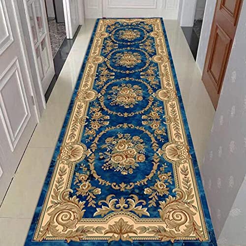 XIAOLIN Traditionelles Langes Orientalisches Blaues Blumenmuster Läufer Teppich Flur Küche Eingang, Rutschfester Teppich Waschbar Niederflor (Size : 100x150CM) von XIAOLIN