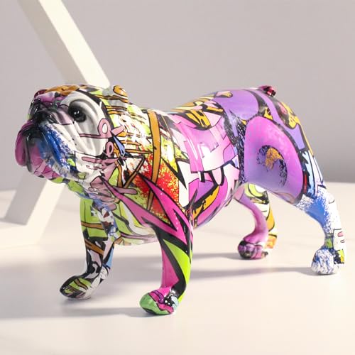 XIAOMAGG Bulldoggen Statue, Regaldekoration, Moderne Heimdekoration, kreative Graffiti, farbige Kunstharz Kunststatue, modische Dekoration, Geschenk (D) von XIAOMAGG