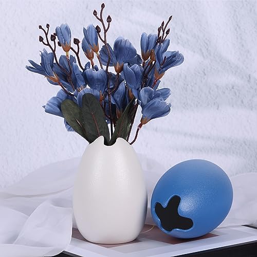 Keramik Vase - Set of 2 Blumenvasen aus Keramik für Wohnungsdeko Trockenblumen Vasen für Tischdecko mit Pampasgras, Neutral Boho Nordic Minimalismus Stil Blumenvasen（weiß+blau） von XIAOMAGG