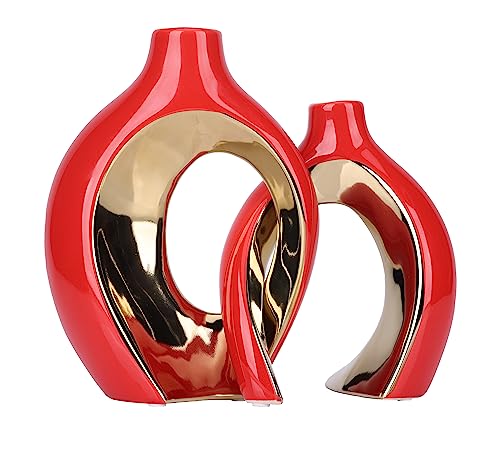 Keramik vase deko 2er-Set, Bohème Dekoration, Moderne Wohndekoration Vase, Tafelaufsatz für Wohnzimmer, Büro Dekorationen für Hochzeitsfeiern (Rotes Gold) von XIAOMAGG