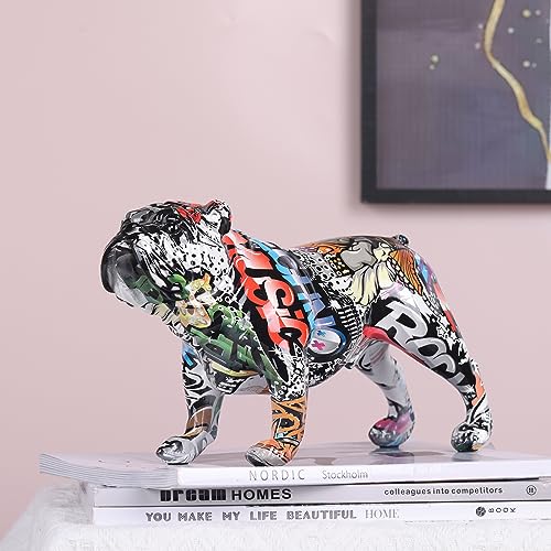 XIAOMAGG FranzöSische Bulldoggen Statue, Modernes Zuhause Kreative Graffiti Farbe Kunstharz Kunststatue Trendiges Dekoratives Geschenk (Stil A) von XIAOMAGG