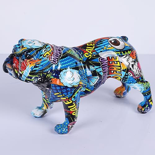 XIAOMAGG FranzöSische Bulldoggen Statue, Modernes Zuhause Kreative Graffiti Farbe Kunstharz Kunststatue Trendiges Dekoratives Geschenk (Stil E) von XIAOMAGG