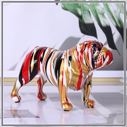 XIAOMAGG FranzöSische Bulldoggen Statue, Modernes Zuhause Kreative Graffiti Farbe Kunstharz Kunststatue Trendiges Dekoratives Geschenk (Stil H) von XIAOMAGG