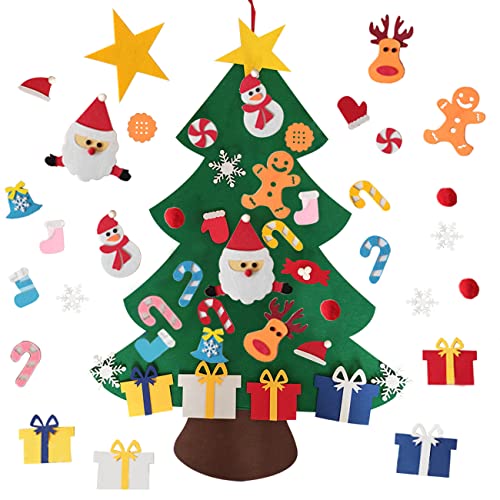 Filz Weihnachtsbaum, Filz Weihnachtsbaum für Kinder 102 cm, DIY Filz-Weihnachtsbaum mit 25 Stück abnehmbaren Ornamenten, Neujahrs-Wandbehang-Dekorationen von XIAOMAOMAO