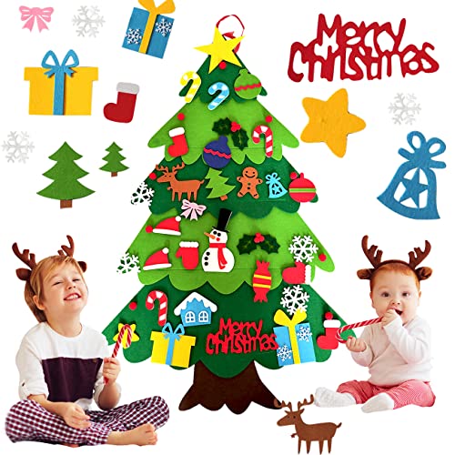 XIAOMAOMAO Filz Weihnachtsbaum, Filz Weihnachtsbaum für Kinder 110 cm, DIY Filz-Weihnachtsbaum mit 34 Stück abnehmbaren Ornamenten, Weihnachtsgeschenke, Neujahrs-Wandbehang-Dekorationen von XIAOMAOMAO