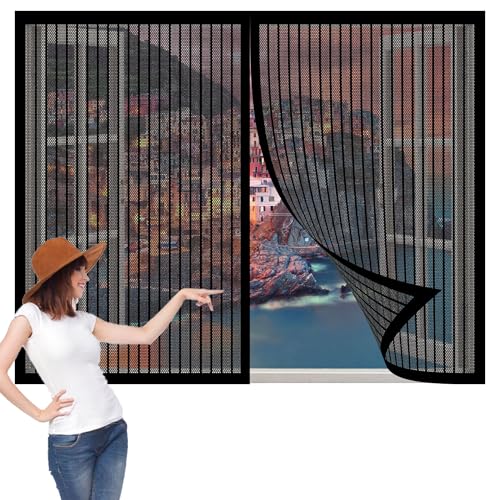 Fliegengitter Fenster Magnet 74 x 81 cm Insektenschutz Fensternetz Ohne Bohren mit Selbstklebendes Klettband für Insektenschutz Fenstergitter, Schwarz von XIAOMEI