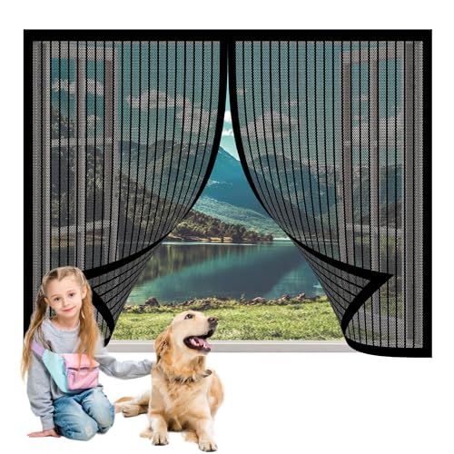 Fliegengitter Fenster Magnet von Innen 70 x 112 cm Insektenschutz Fliegenschutz Fenster Mückengitter Ohne Bohren Atmungsaktiv Selbstschließend für Alle Universalfenster, Schwarz von XIAOMEI