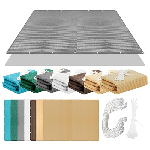 Sonnensegel Atmungsaktiv 480 x 480 cm Rechteckig Atmungsaktiv 98% UV Schutz Markisenstoff Rechtwinklig Ohne Bohren mit Ösen Segeltuch für Terrasse Balkon, Hellgrau von XIAOMEI