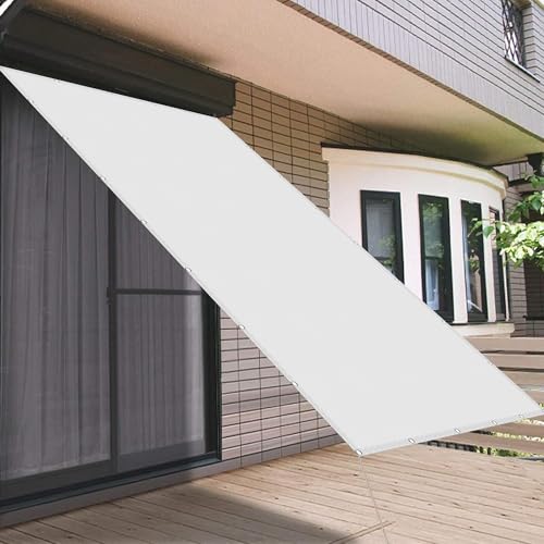 Sun Segel Sonnensegel 1.1 x 2.8 m Sichtschutz UV Schutz Imprägniert Sichtschutzplane Balkon mit Ösen Segeltuch 4 × 1.5 M Seile für Terrasse Balkon, Weiß von XIAOMEI