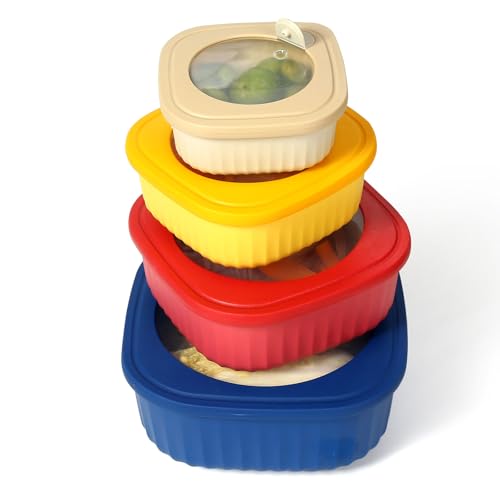 Frischhaltedosen mit Deckel Kunststoff 4er Set BPA-frei Vorratsdosen Auslaufsicher Kunststoffschüssel Meal Prep Container mit Deckel für Spülmaschinen, Mikrowellen, Gefriergeeignet (Quadratisch) von XIAOMIANYANG