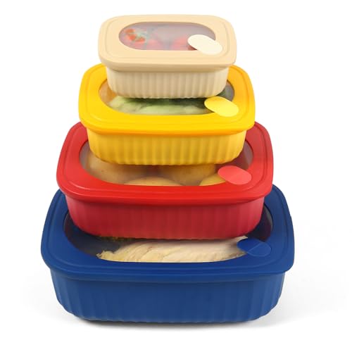 Frischhaltedosen mit Deckel Kunststoff 4er Set BPA-frei Vorratsdosen Set Auslaufsicher Meal Prep Container mit Deckel Kunststoffschüssel für Spülmaschinen, Mikrowellen, Gefriergeeignet (Rechteckig) von XIAOMIANYANG