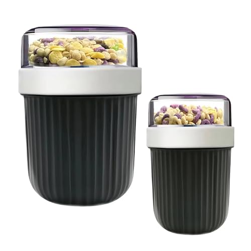 XIAOMIANYANG Müslibecher to Go Joghurtbecher mit Deckel & Löffel Übernachtung für Joghurt & Müsli 2er Set Joghurtbecher (650+200ml, 260+80ml) Geeignet für Gefrierschrank, Mikrowelle & Spülmaschine von XIAOMIANYANG