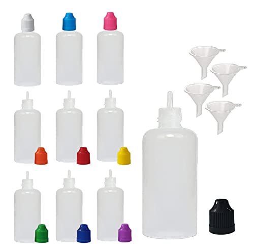 XIAONAN 10 Pack x 50ml LDPE Plastikware Leere Squeezable Dropper Flaschen mit Spitzen Abdeckung Bottles + Trichter von ShellyMall (Flaschen + Weiß Abdeckung + Spitzen) von XIAONAN