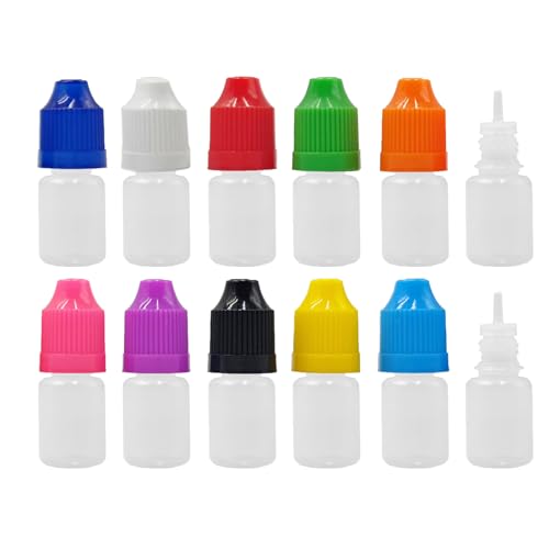 XIAONAN 10 Pack x 5ml LDPE Plastikware Leere Squeezable Dropper Flaschen mit Spitzen Abdeckung Bottles + Trichter von ShellyMall (Flaschen + Mischfarbe Abdeckung + Spitzen) von XIAONAN