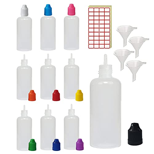 XIAONAN 10 Stück x 120 ml LDPE Plastikflaschen Flüssigwasser Quetschbare Augentropfenflaschen (Flaschen + Kappen in verschiedenen Farben + Tipps + Trichter + Etikett) von XIAONAN