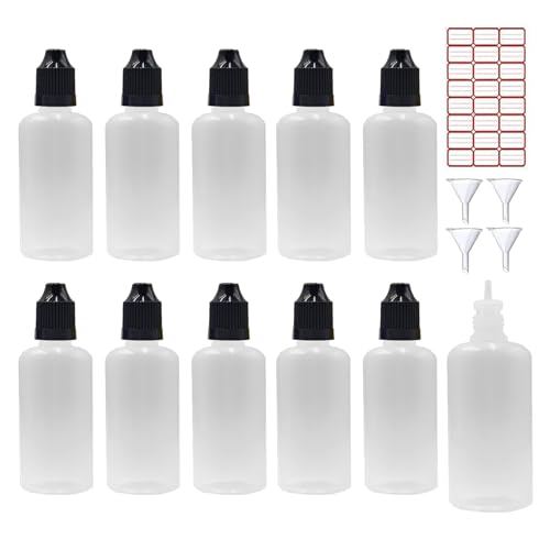 XIAONAN 10 x 120ml Leerflaschen Liquidflaschen Plastikflaschen Dropper Kunststoff Tropfflaschen + 2 Trichter (Flaschen + Schwarzen Kappen + Spitzen + Trichter + Leere Etiketten) von XIAONAN