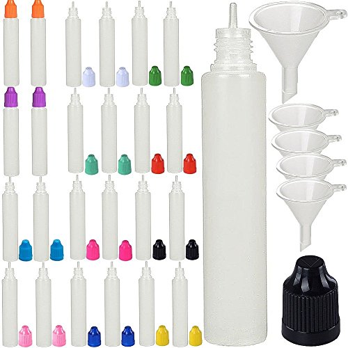 XIAONAN 30ml x 10 Pack LDPE Plastikware Leere Squeezable Dropper Liquid Einhorn Stift Flaschen Pipette mit Plastik Abdeckung Stopper Bottles von ShellyMall(Flasche + Lila Kappe + Spitze) von XIAONAN