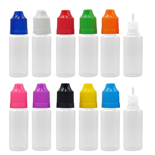 XIAONAN 5 Pack x 15ml LDPE Plastikware Leere Squeezable Dropper Flaschen mit Spitzen Abdeckung Bottles + Trichter von ShellyMall (Flaschen + Mischfarbe Abdeckung + Spitzen) von XIAONAN