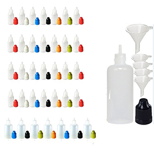 XIAONAN 50 Pack x 20ml LDPE Plastikware Leere Squeezable Dropper Flaschen mit Spitzen Abdeckung Bottles + Trichter von ShellyMall (Flaschen + Mischfarbe Abdeckung + Spitzen) von XIAONAN