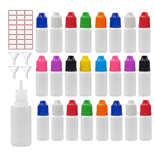 XIAONAN 50 x 10ml Leerflaschen Liquidflaschen Plastikflaschen Dropper Kunststoff Tropfflaschen + 10 Trichter (Flaschen + Gemischte Kappen + Spitzen + Trichter + Leere Etiketten) von XIAONAN