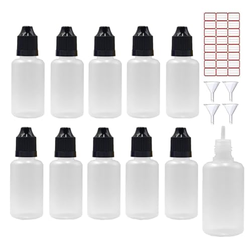 XIAONAN 50 x 30ml Leerflaschen Liquidflaschen Plastikflaschen Dropper Kunststoff Tropfflaschen + 10 Trichter (Flaschen + Schwarzen Kappen + Spitzen + Trichter + Leere Etiketten) von XIAONAN