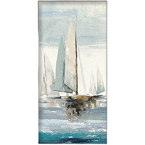 XIAONI Handgemalte Acrylbilder Abstrakt,Handgemaltes Abstraktes Strukturiertes Kunstwerk Segelboot-Meereslandschaft Rahmenlose Coole Gemälde Extra Große Wandkunst Für Wohnzimmer-Schlafzimmer-Heimd von XIAONI