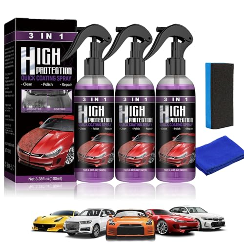 High Protection 3in1 Spray,Car Coating Spray,3 In 1 High Protection Spray,Morenting Auto Spray,3-In-1 Hoher Schutz Schnelles Auto-Beschichtung Spray,Multi Functional Coating Renewal Agent (100ml*3) von XIAOPINPI