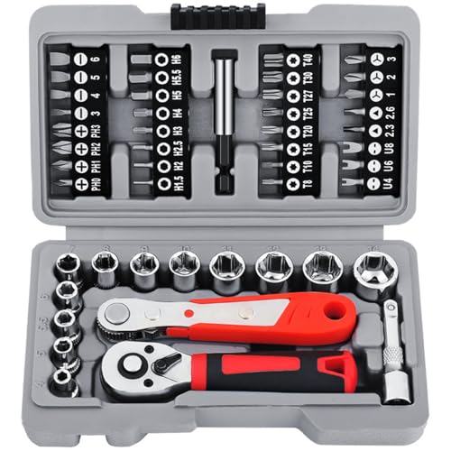 XIAOQENAN 48pcs Socket Set Boxes Ratchets Schraubenschlüssel Set Mit Hexagonaler Bitmechanik Werkzeugkits Für Die Reparatur Von Automatischen Reparaturen Haus. Reparatur von XIAOQENAN