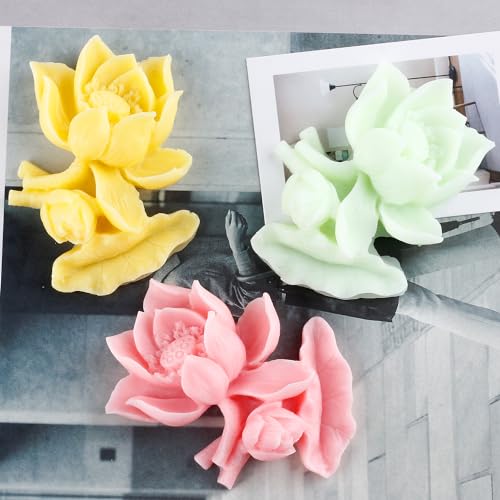 XIAOSHUI 3D-Lotusblüten-Silikonform für Seife, Wachs, Kerzenherstellung, für Kerzen, Harz, Säulen, Aromatherapie, Gipskerzen, Wachs, Ton von XIAOSHUI