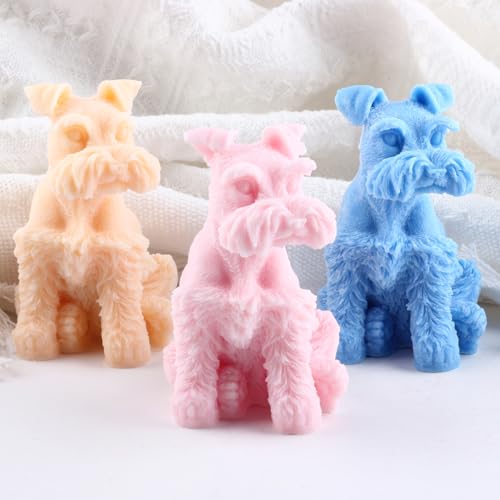 XIAOSHUI Hund Kerze Form Schnauzer Hund Kerze Silikonformen Hund Harz Gießen Form für Tier Kerze nach Hause dekorieren Form Kerze machen Aromatherapie Gips Kerzen Lehm Handwerk von XIAOSHUI
