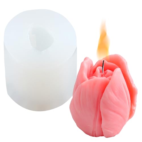 XIAOSHUI Tulpenform, 3D-Tulpen-Kerzenformen, Tulpenblume, Silikonform für die Herstellung von Kerzen, Harz, Säulen, Aromatherapie, Gipskerzen, Wachs, Ton von XIAOSHUI