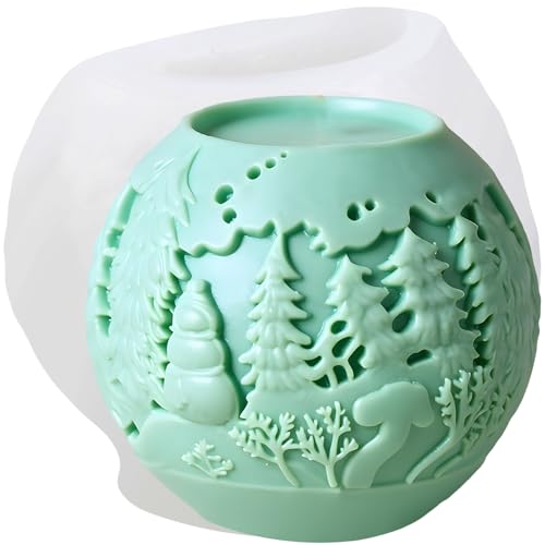 XIAOSHUI Weihnachtskugel Kerzenform Weihnachtsbaum Schneemann Kugel Silikonharz Gießformen für Kerzenherstellung Aromatherapie Kerzen Gips Polymer Ton Handwerk Kerze Heimdekoration von XIAOSHUI