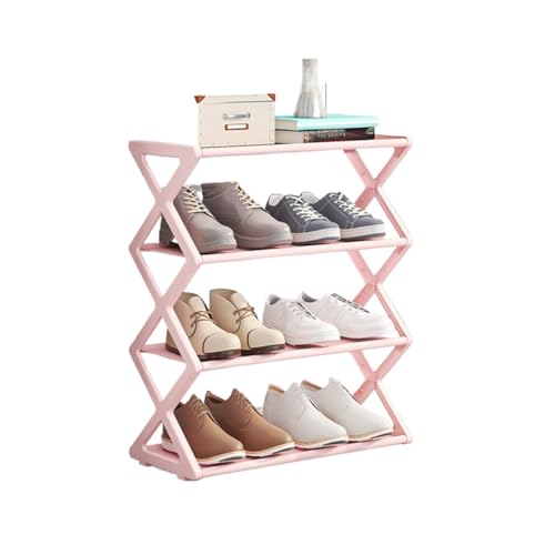XIAOSXH X-förmiges Schuhregal for den Haushalt, multifunktionaler zusammengebauter Schuhschrank, staubdichtes Haushaltslagerregal, einteiliges Formteil, platzsparend (Color : Pink) von XIAOSXH
