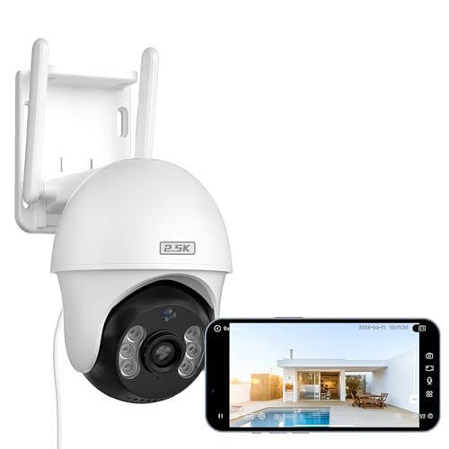 XIAOVV 4MP Überwachungskamera Außen, Dualband-WLAN (2.4GHz & 5GHz), 360° Kamera, 2 leistungsstarke Antennen, IP65 wetterfest, Sirenenalarm, Sicherer lokaler&Cloud-Speicher, AI-Erkennung von XIAOVV