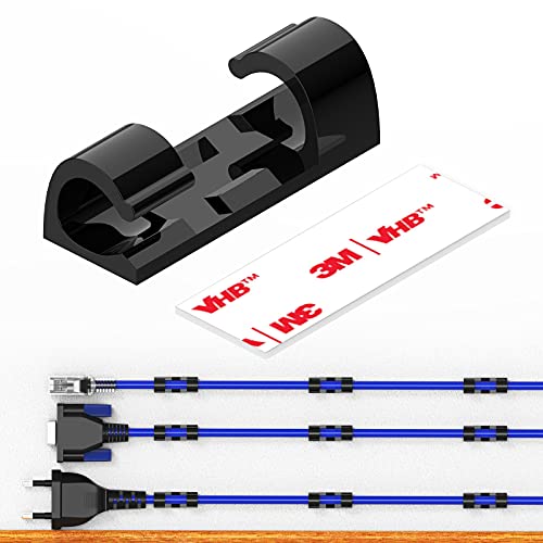 Kabelclips Kabelhalter, XIAOXI Vielzwecke Kabelführung Kabel Organizer Set mit Klebstoff Gesicherte Unterlage für Schreibtisch, Netzkabel, USB Ladekabel, Ladekabeln usw. - 20 Stück (Schwarz) von XIAOXI