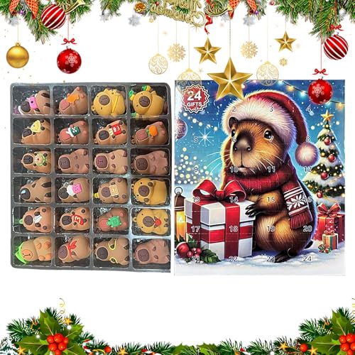 Capybara Weihnachten Countdown Kalender 2025-24 Tage mit 3D Capybara Figuren | 2025 Advent Ornament, Weihnachtsdekoration für Kinder Erwachsene, Wohnzimmer Schreibtisch Weihnachtsbaum von XIAOXIAOYU
